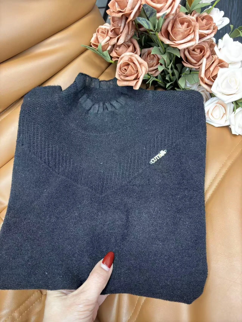 【玉姐家】雷丝花边领简约百搭套头针织毛衣90-140 新选f828