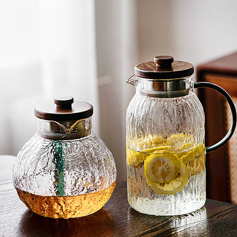 锤纹玻璃冷水壶大容量夏加厚日式芦柑壶树皮壶凉水壶高硼硅玻璃壶