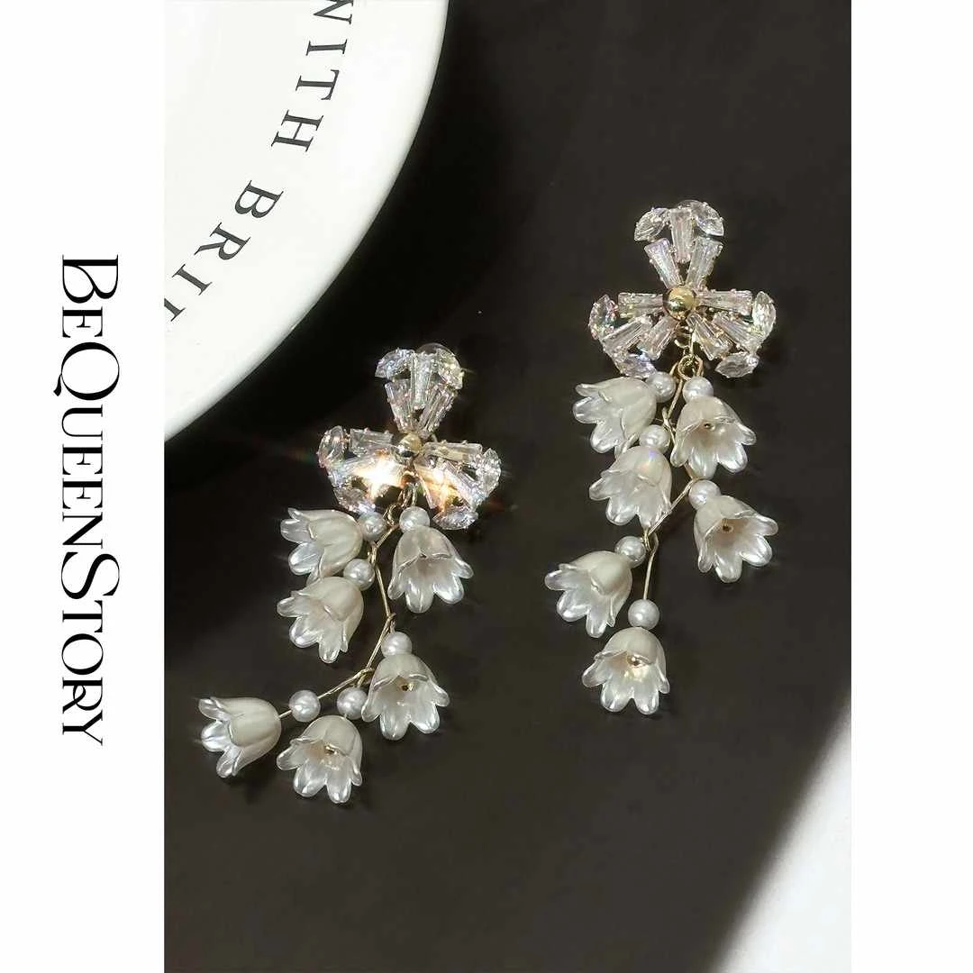 铜合金仿珍珠耳饰 珠珠铃兰花流苏耳环复古轻奢高级个性夸张配饰