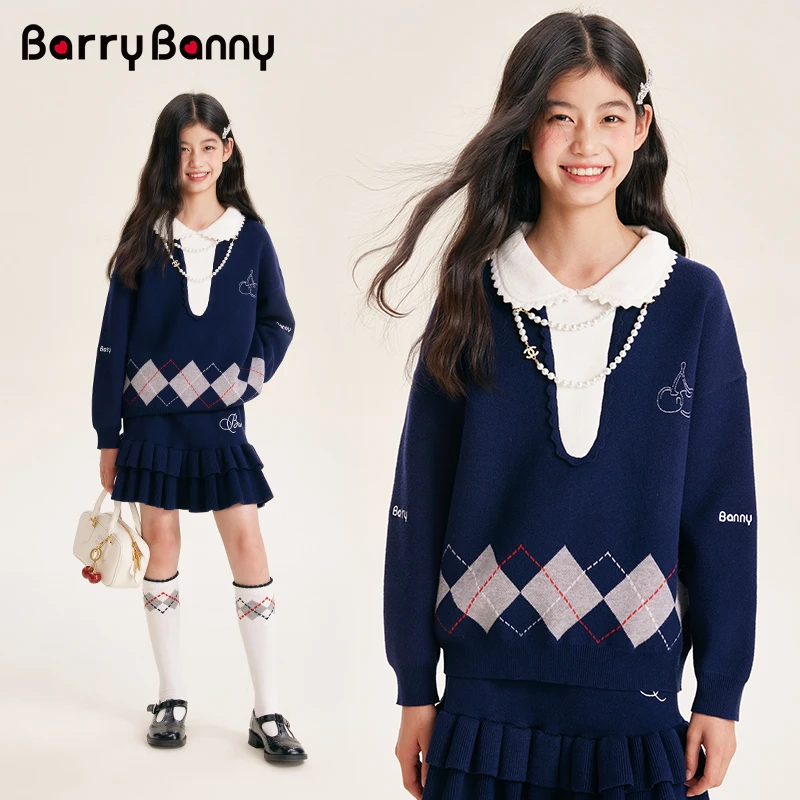 BarryBanny大童秋季针织衫裙子套装儿童针织套装秋冬学院风8008