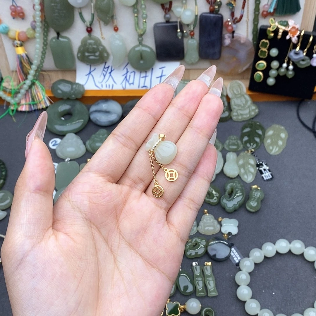 和田玉银S925镶嵌吊坠(不含链)