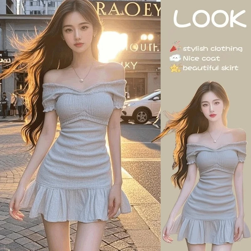 拉夏贝尔短袖连衣裙款爆款2025网红洋气女炸街纯欲慵懒风衣服女装