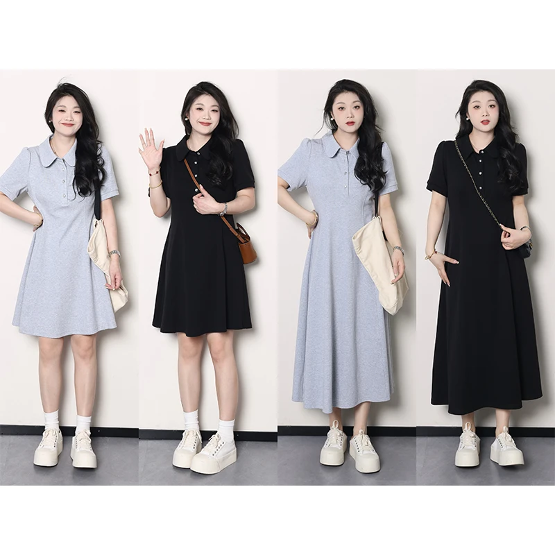 QC宣宣-【格雷女孩】微胖大码女夏气质休闲Polo领连衣裙 ZY406J51