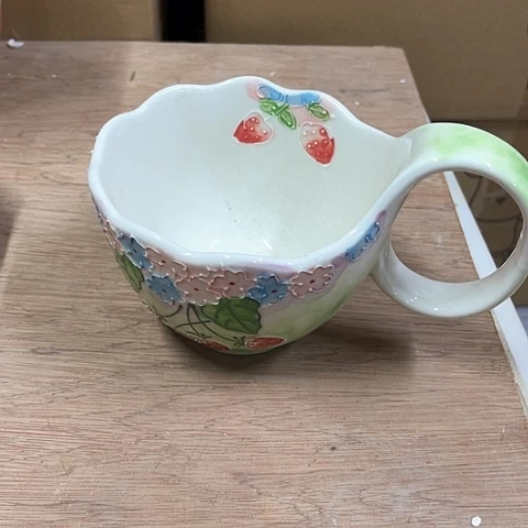 微瑕，不能明火，草莓早餐杯