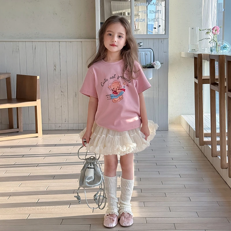 SKA2540女童韩版字母卡通短袖T恤春装新款圆领休闲印花上衣潮