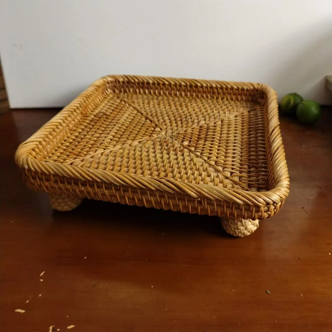 藤编收纳筐托盘款式卧室桌面钥匙篮子客厅陈列通用成人摆放储物