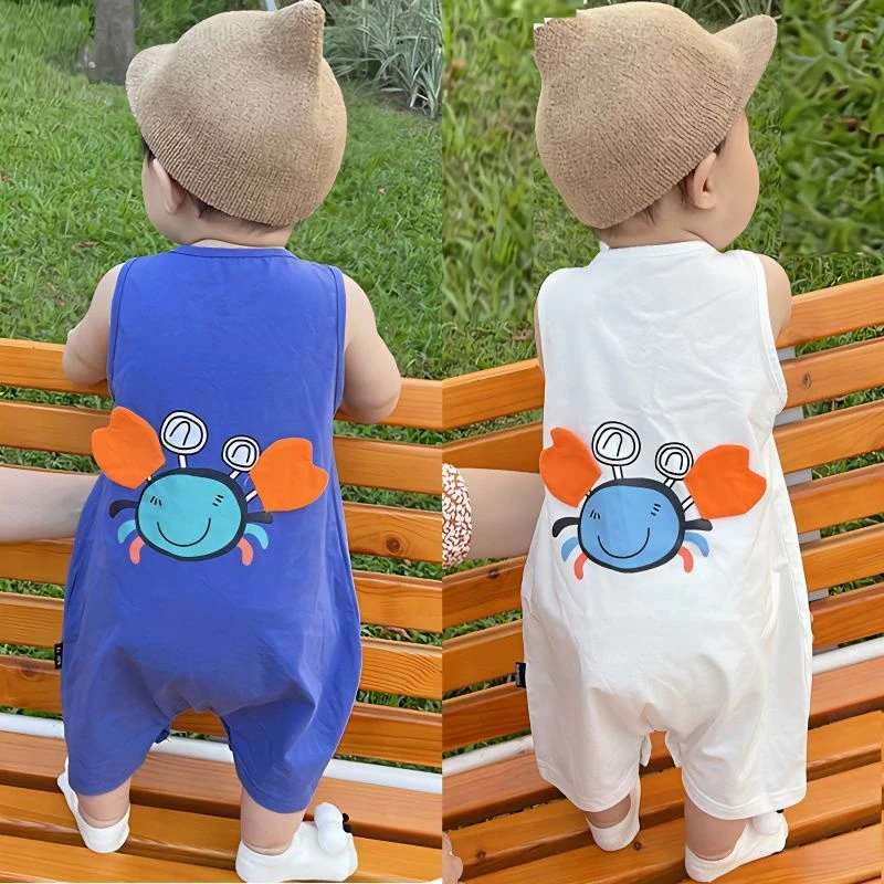 婴儿衣服夏季新款宝宝哈衣小螃蟹爬服超萌新生婴儿纯棉外出连体衣