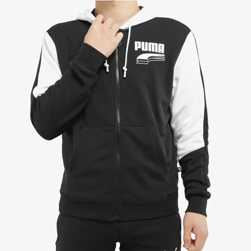 Puma/彪马黑白拼色男子针织连帽潮流休闲运动夹克外套582733