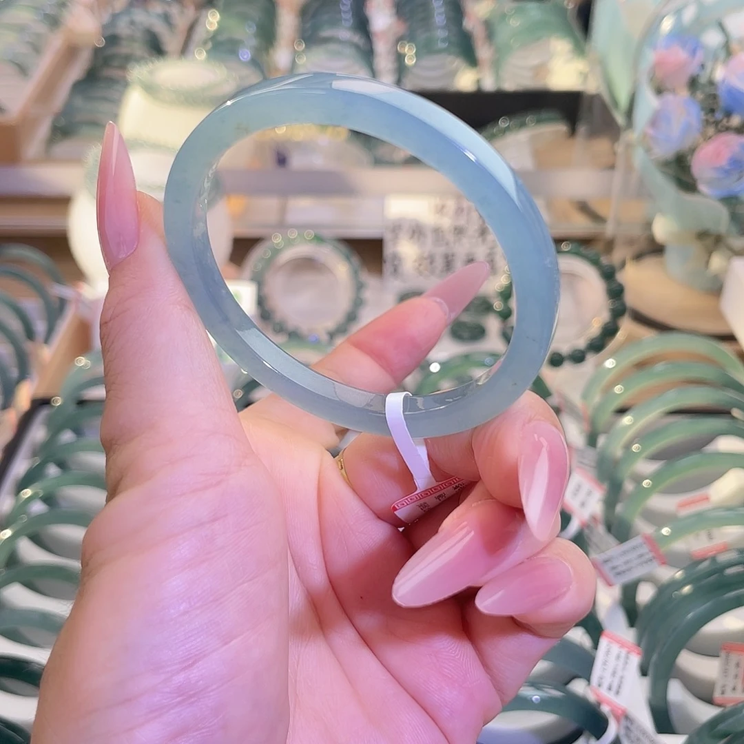 翡翠未镶嵌手镯方鐲冰川蓝51-52圈