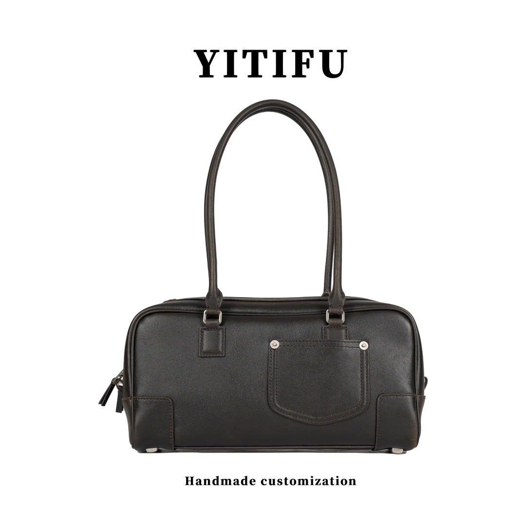 通勤风百搭简约真皮波士顿包包日式手拎包单肩包早春系列