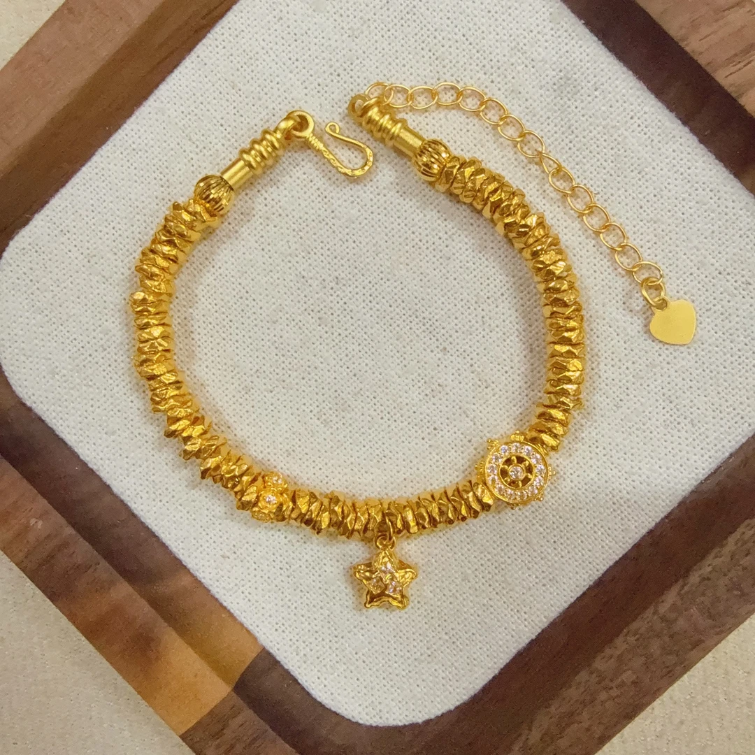 【足金星星罗盘盘缠手串】卡 5mm（配合金链）