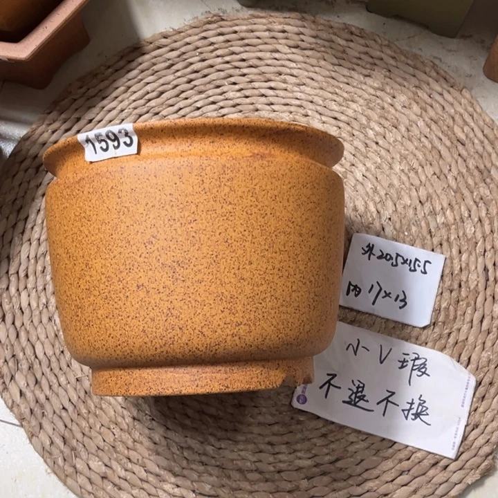 紫砂花盆 微微瑕柴烧束口小缸盆1593