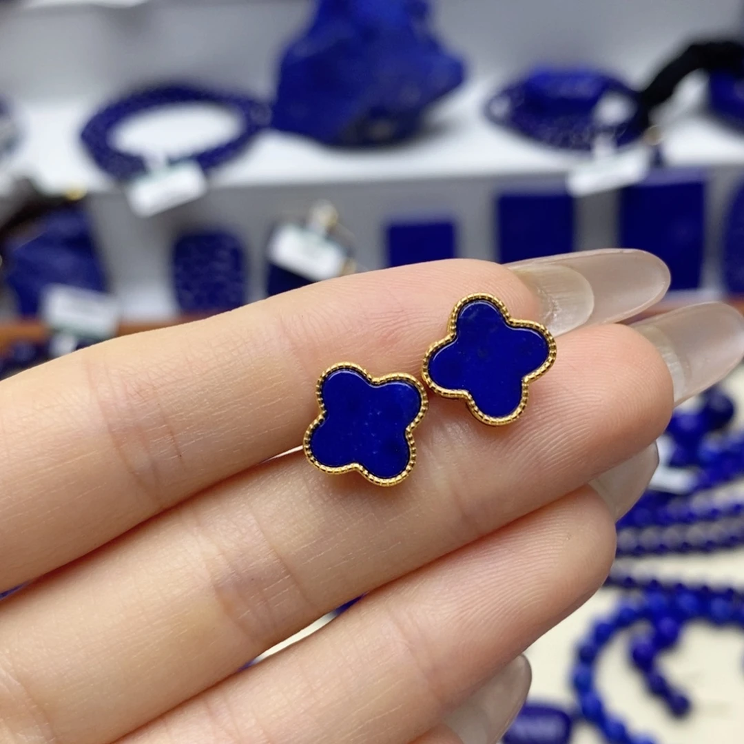 青金石银S925镀金镶嵌耳饰