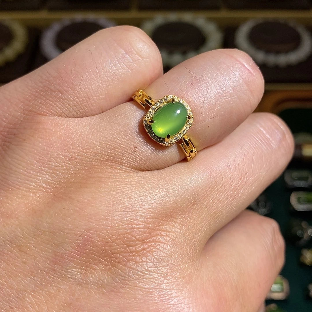 【闪购商品】银S925镶嵌戒指和田玉（碧玉）