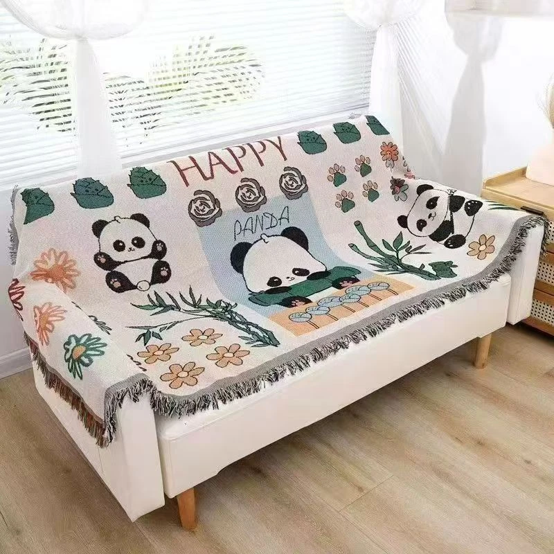 A熊猫90*180cm编织流苏沙发巾