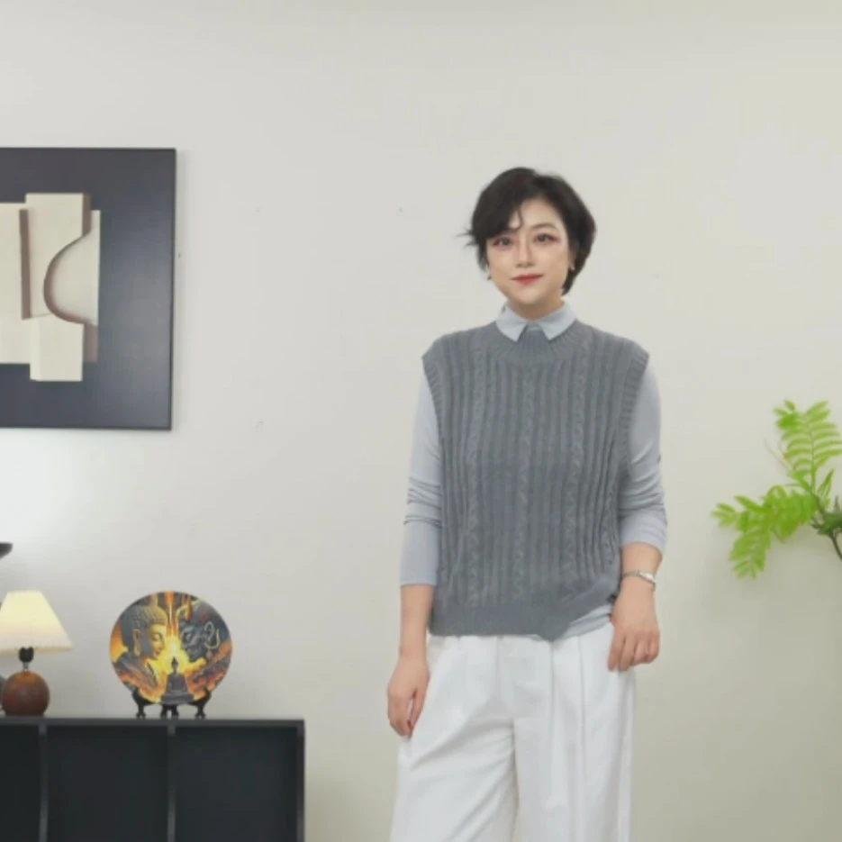 【U.M】幸运日小立领不规则针织马甲