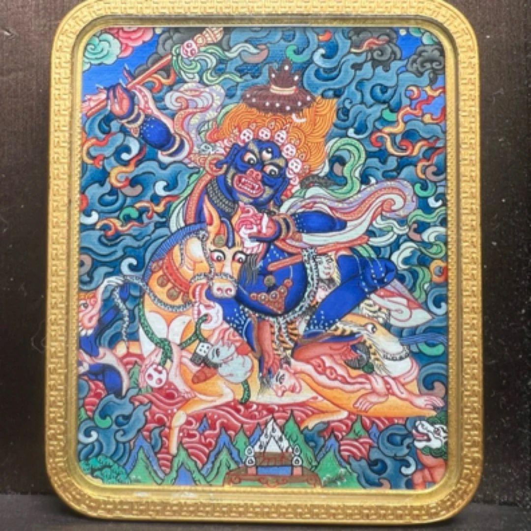 唐卡吉祥天母青海热贡手绘矿物质颜料作品唐卡