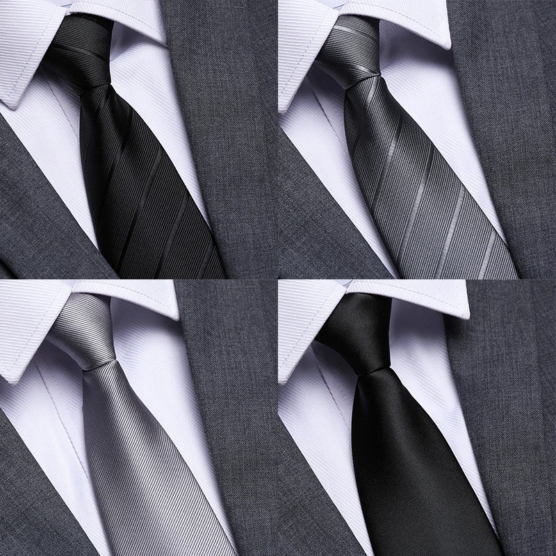 黑色免打拉链男士职业正装领带条纹休闲结婚新郎韩版一拉的领带