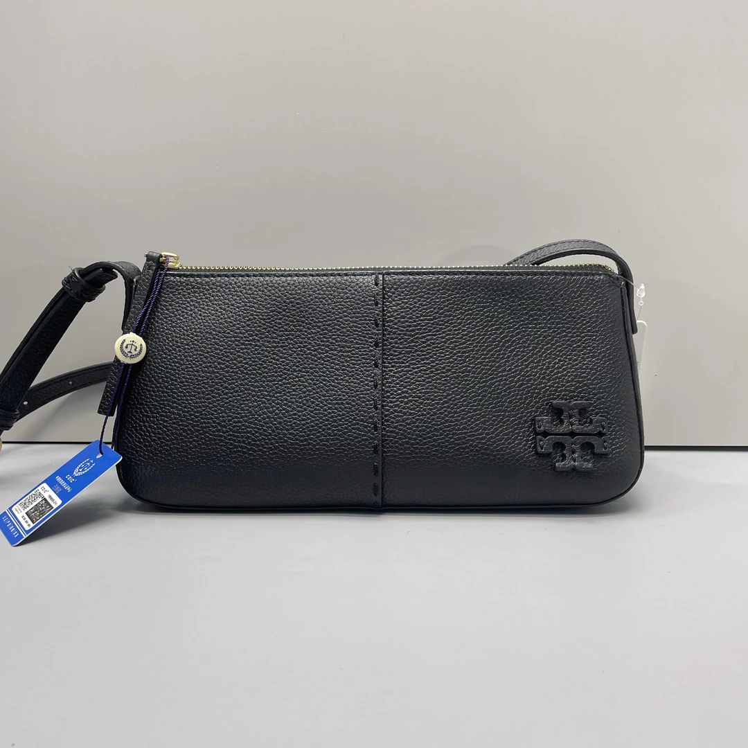 95新 TORY BURCH/汤丽柏琦 黑色法棍腋下包22*12*10cmD122801