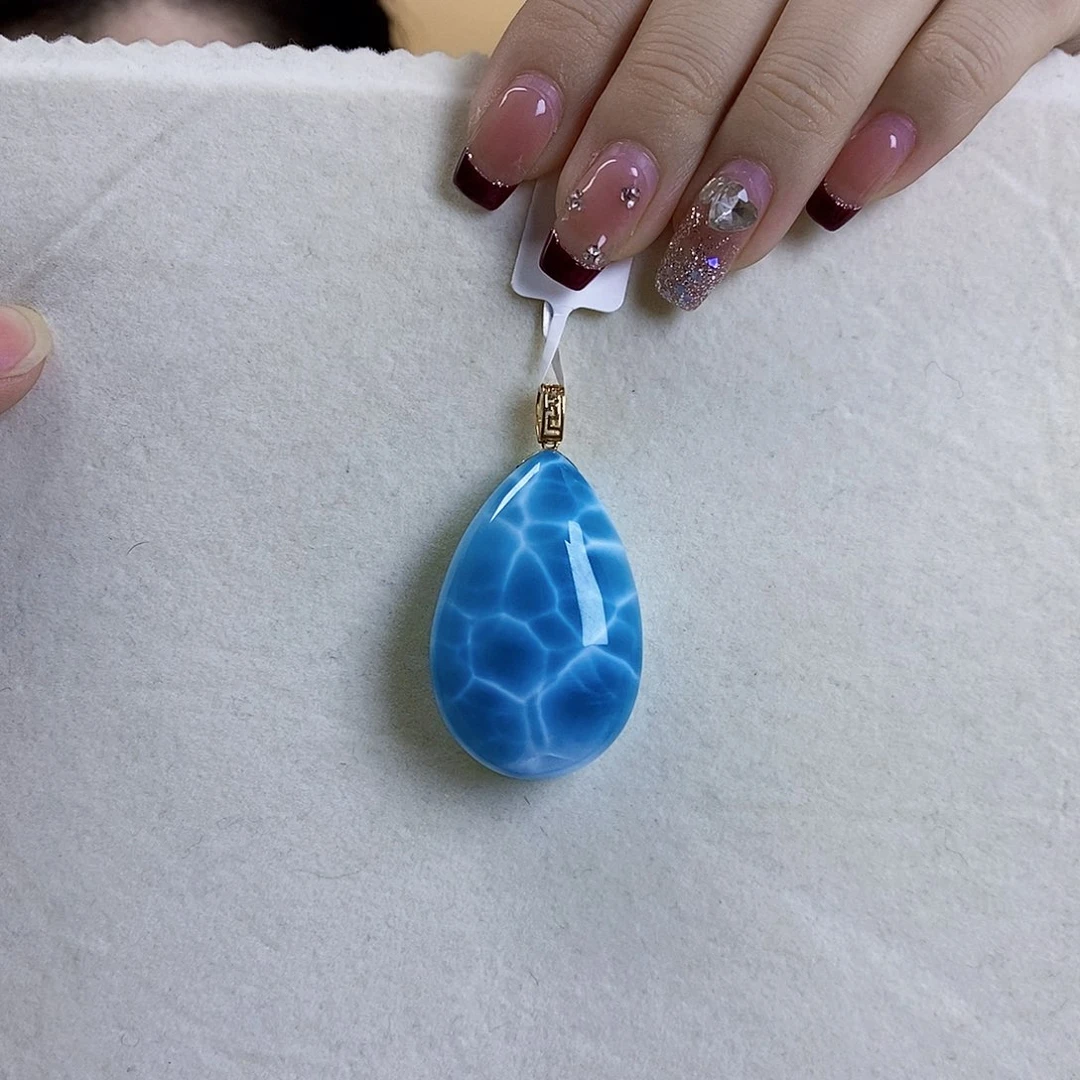 针钠钙石（海纹石）吊坠(赠链)18K金镶嵌