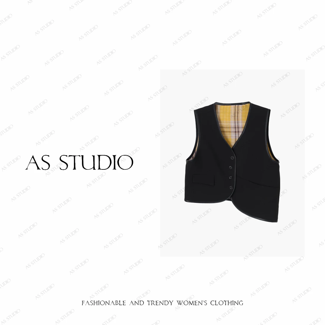 【AS格调】25新原创定制双面穿不规则格纹拼接马甲AS25QMJ03589
