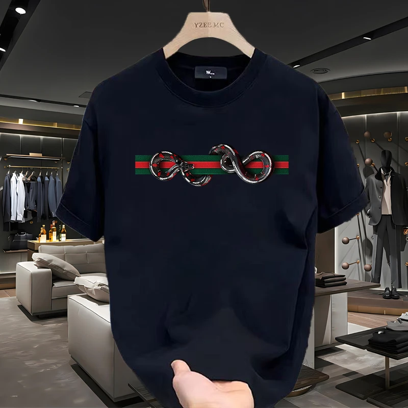 夏季纯棉上衣休闲宽松圆领印花大码短袖T恤男士痞帅上衣半袖时尚