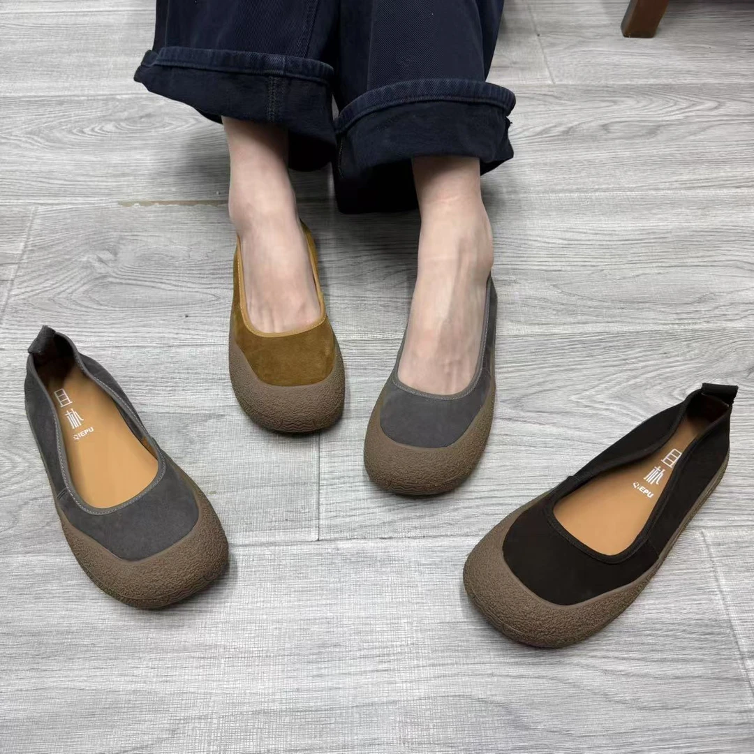 25013-2平底浅口一脚蹬纯色单鞋女鞋休闲平底鞋复古女单鞋