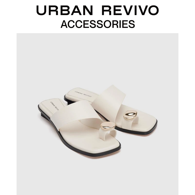 URBAN REVIVO2025夏季新款女法式金属装饰夹趾拖鞋UAWS50052