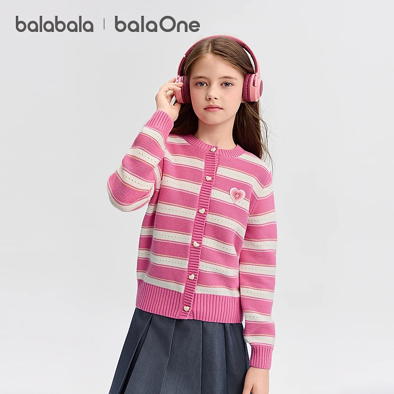 【balaOne】巴拉巴拉学院风针织开衫女童装2025新春秋甜美毛衫洋气