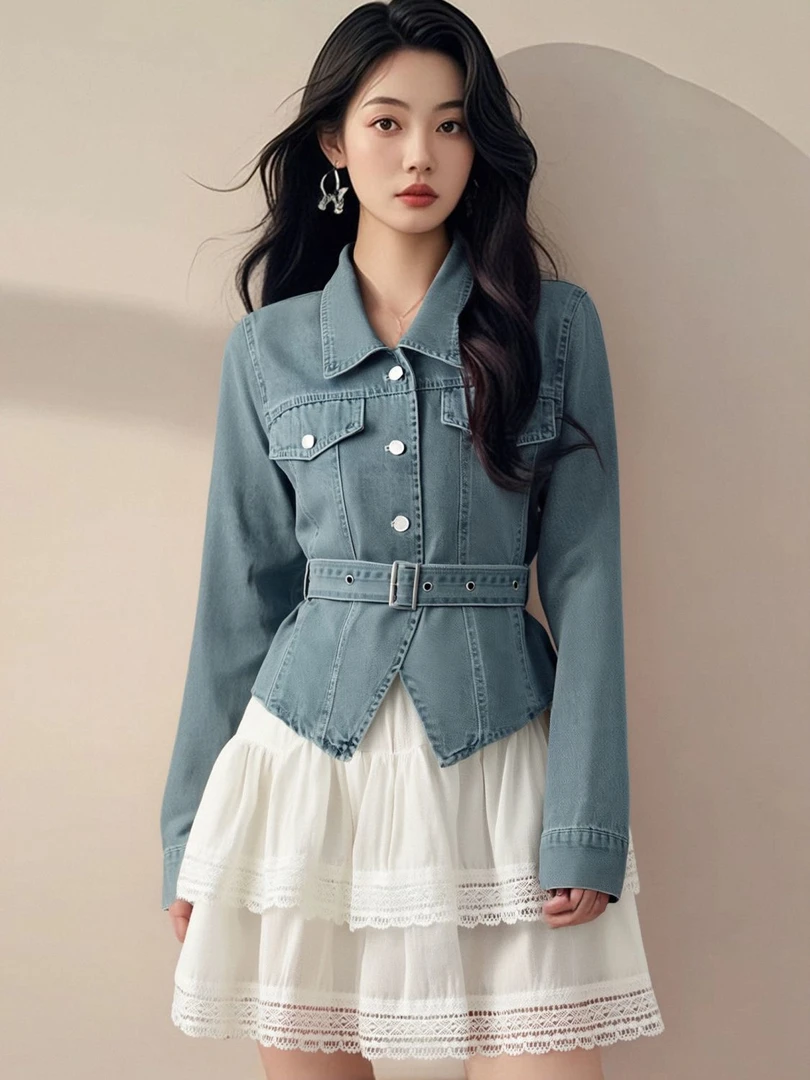 2025新款小香风穿搭2025新款时髦气质收腰牛仔外套半身裙两件套