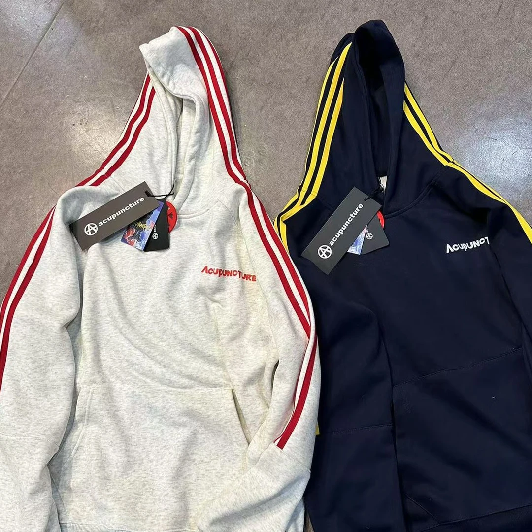 Acu《尾货》撞色条纹拼接字母硅胶印花连帽卫衣-男女同款