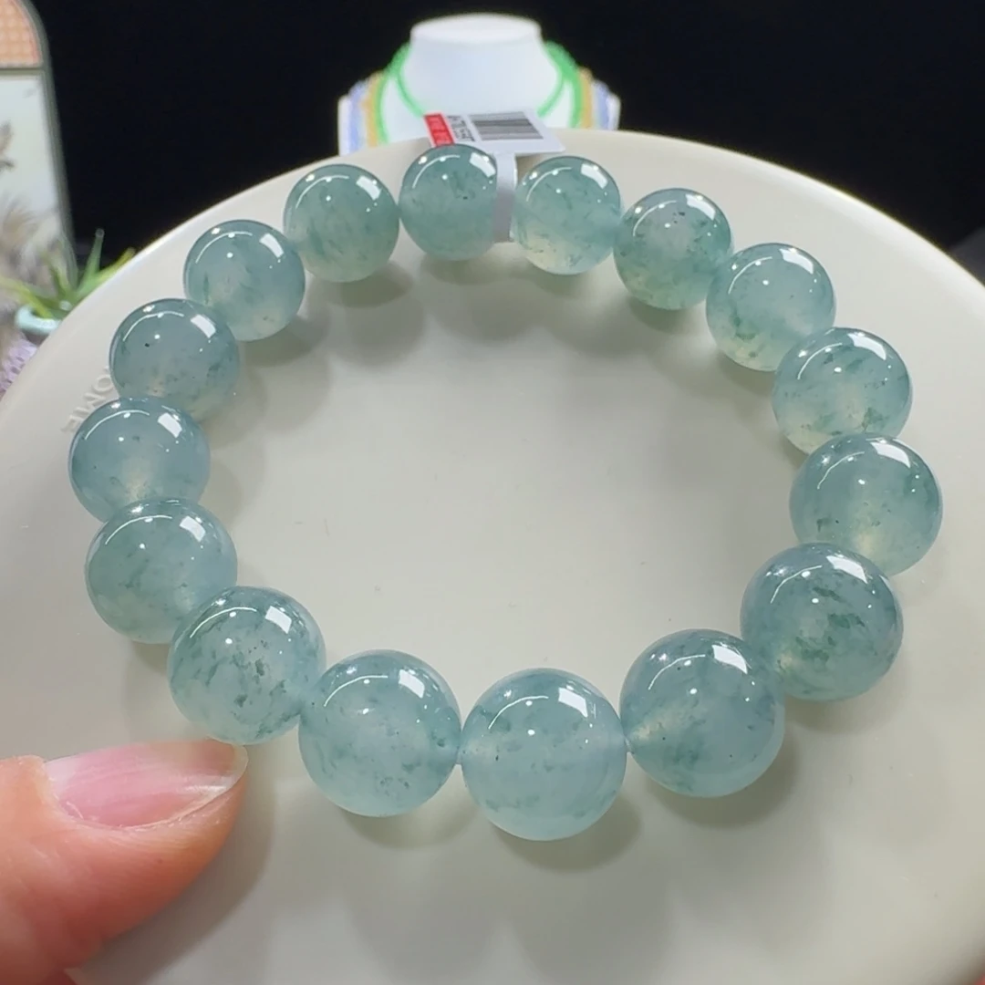 翡翠未镶嵌手链性价比巨高！冰胶果冻飘蓝单圈12.6mm