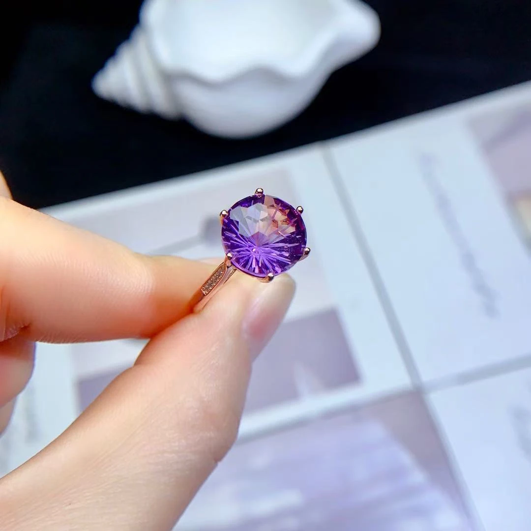 s925银镶天然紫水晶戒指精致百搭