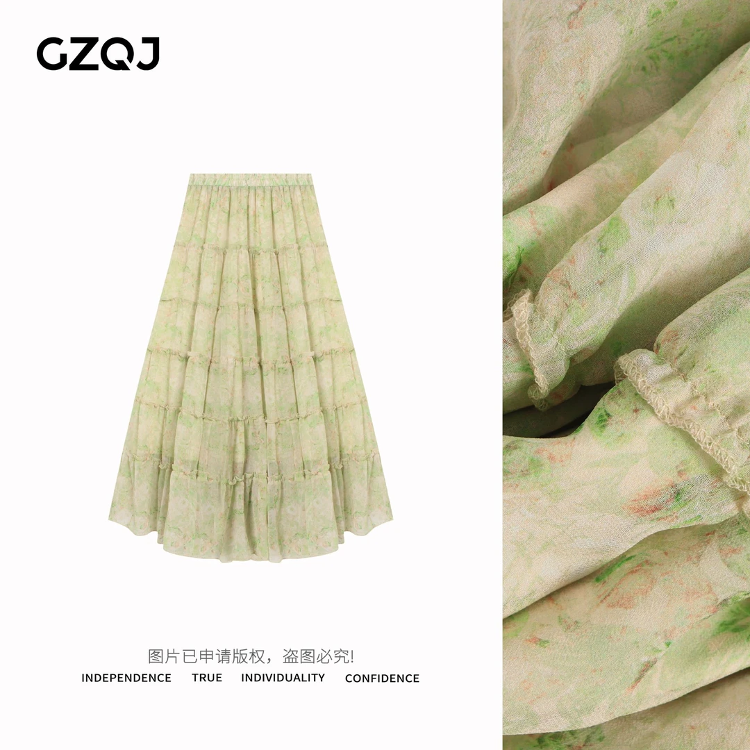 广州琴姐【花漾裙】欧若风时尚复古扎染碎花高腰半身裙夏季半裙 86