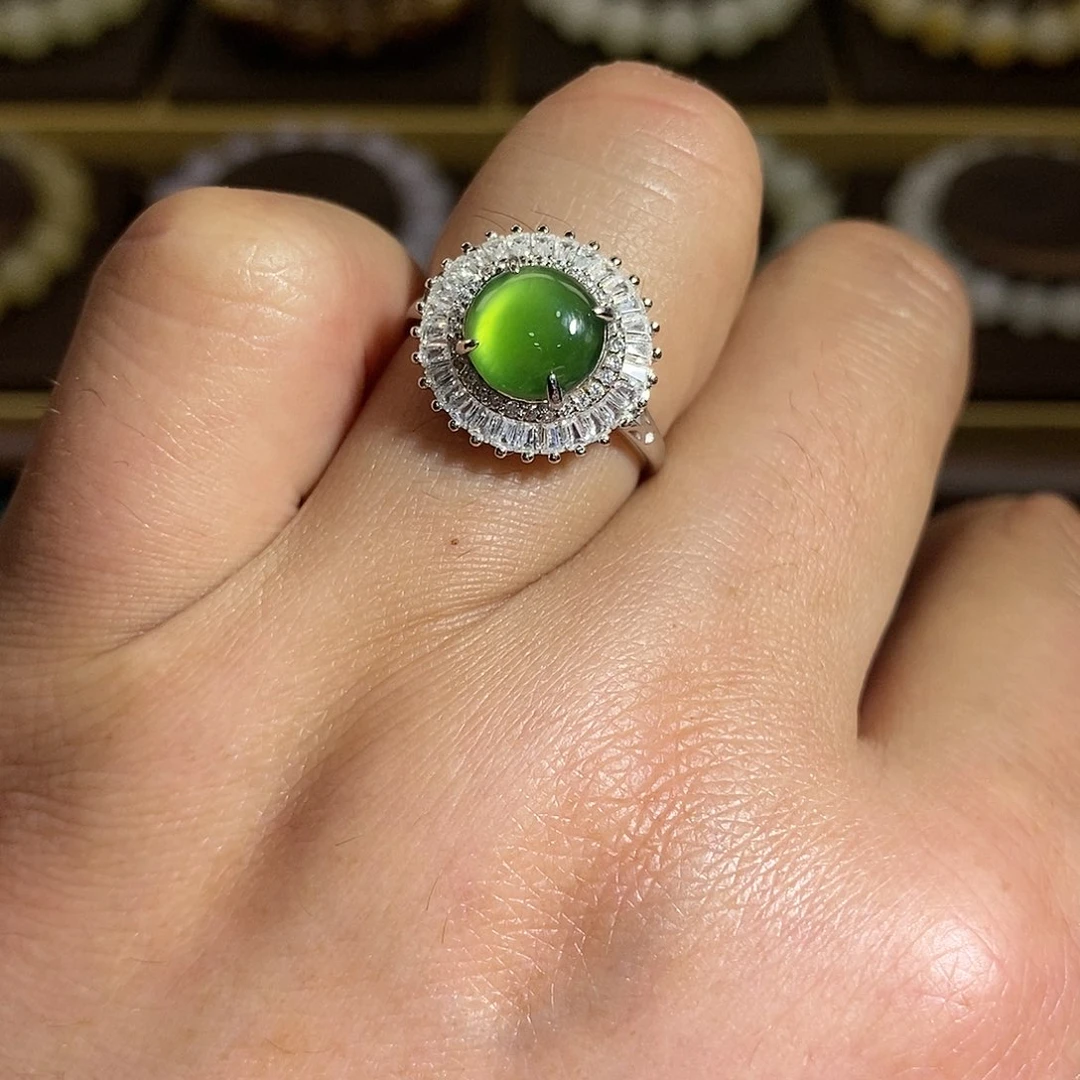 【闪购商品】银S925镶嵌戒指和田玉（碧玉）