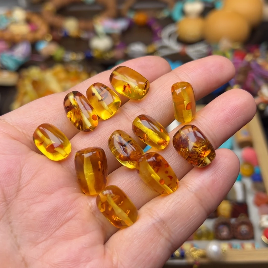 琥珀（花珀）未镶嵌裸石随型桶珠发一颗