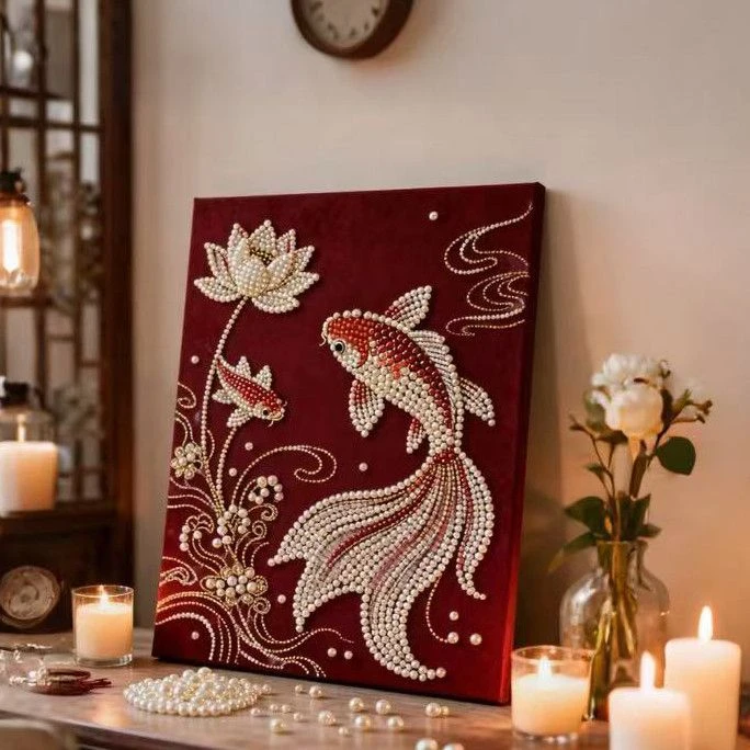 好运锦鲤珍珠画diy手工粘钻石画创意摆件装饰画送朋友礼物高级yw