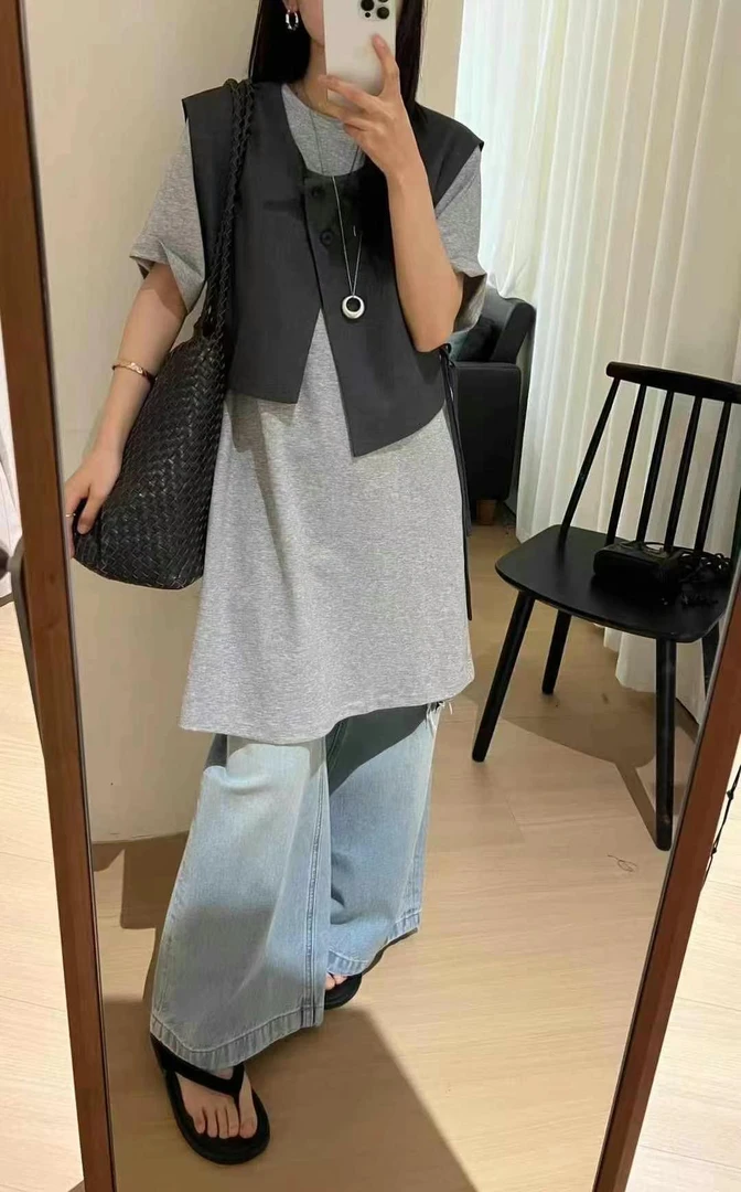 撞色拼接连衣裙假两件设计感宽松气质女装夏季减龄