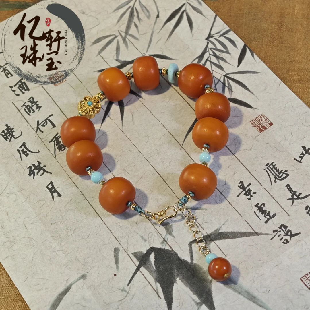 【亿轩珠宝】ZX160207老蜡橘皮纹墩子单圈手链diy绿松14mm+多戴款