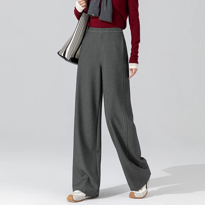 灰色西裤垂坠感高级感阔腿裤女2025秋季新款美式直筒裤休闲西装裤