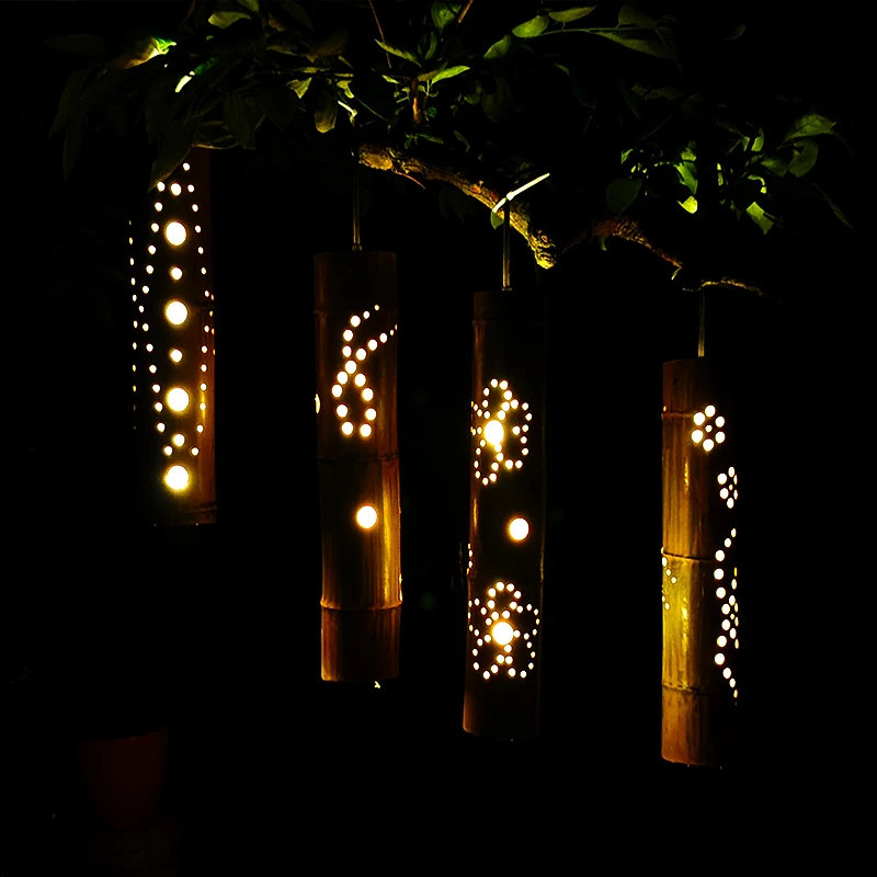 竹筒吊灯灯饰庭院名宿氛围灯户外防水吊灯茶室吊灯竹筒灯太阳能