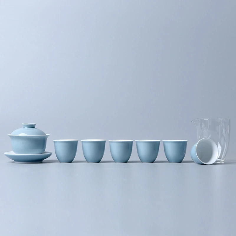 景德镇制-功夫茶具套装陶瓷颜色釉烟水茶具 一整套高端礼盒装