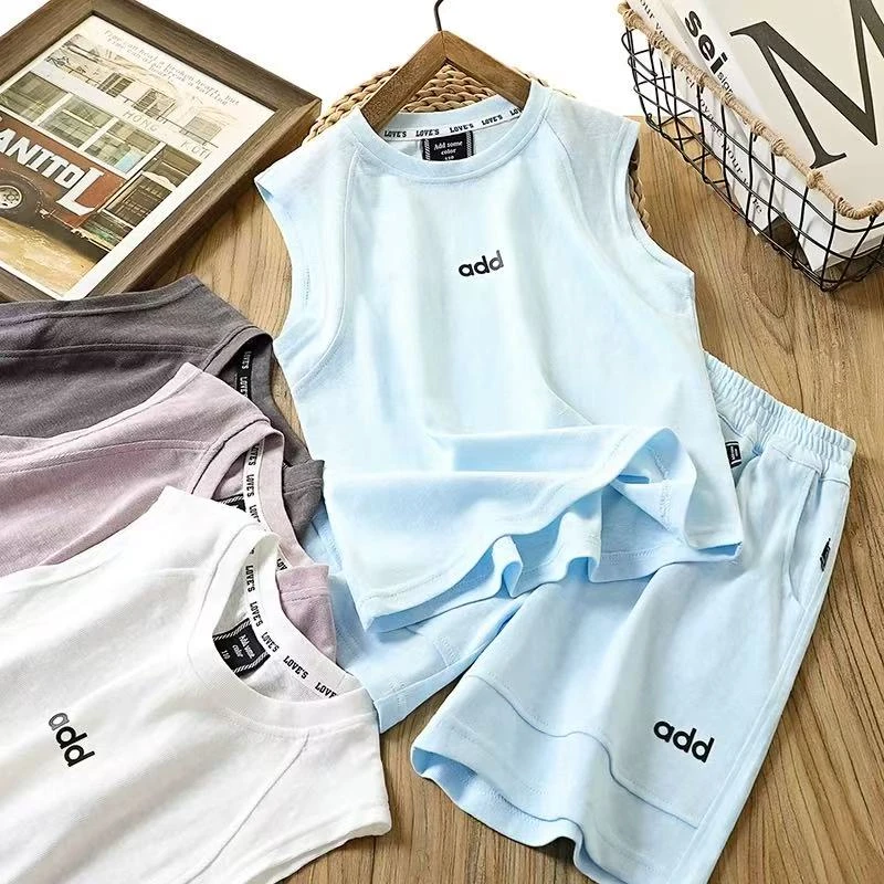 儿童套装夏季新款2025男女童薄款透气背心短裤两件套中大童百搭潮