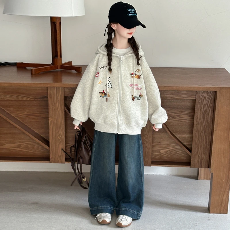 女童卫衣外套秋季2025新款大童女孩春秋开衫连帽衣服儿童秋装上衣