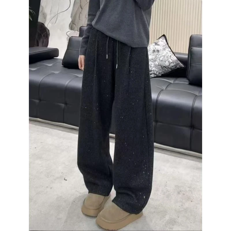 冬季新款重工设计感满天星松紧腰头褶皱抽绳百搭休闲裤28100-U