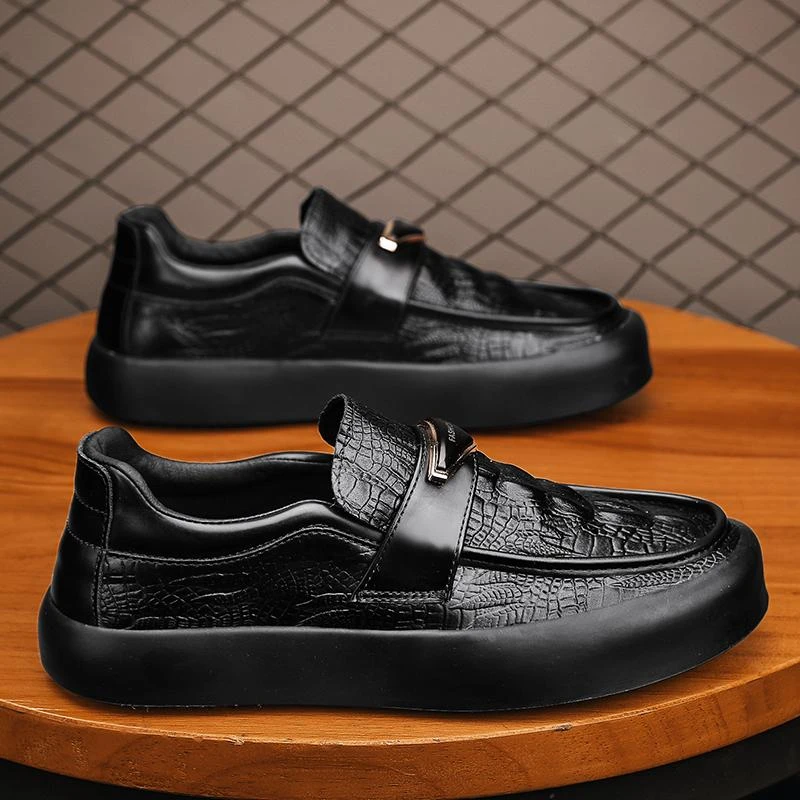 乐福鞋男款春季商务正装懒人一脚蹬厚底增高皮鞋纹休闲豆豆鞋