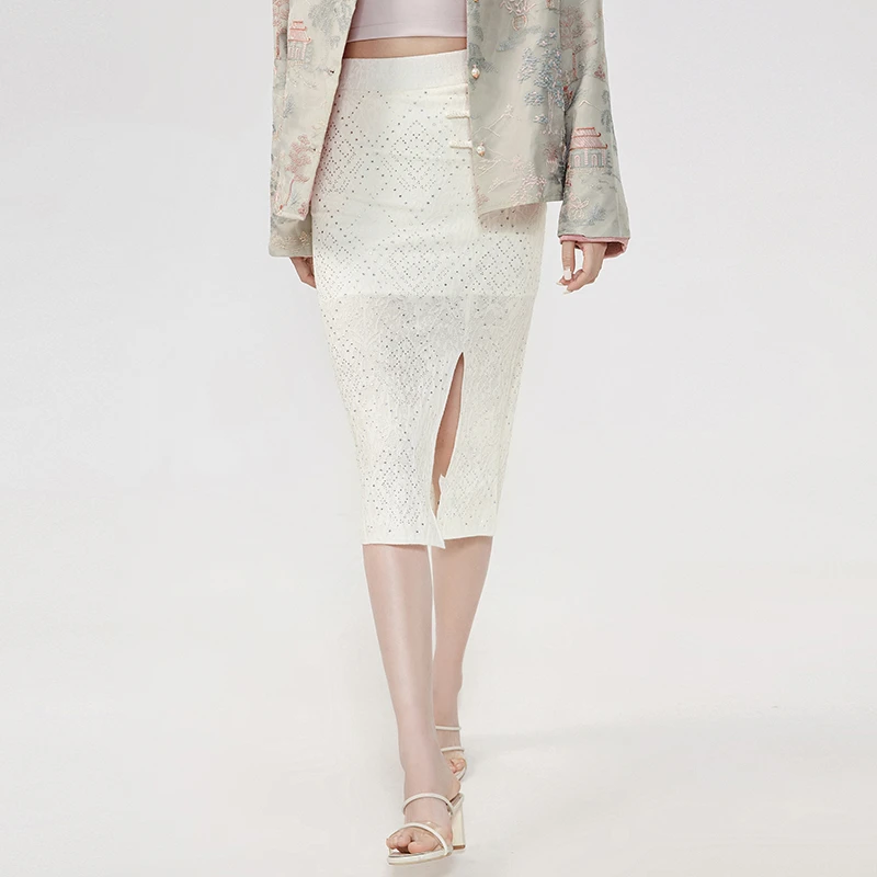 51NY0B0064含绵羊毛贴钻裙子半身裙女2025春