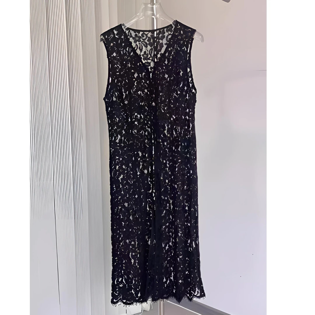 无袖套头镂空连衣裙蕾丝修身针织显瘦拼接时尚款裙