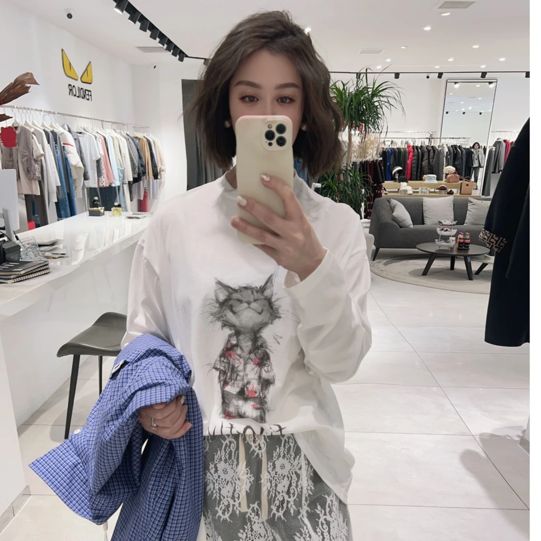 38女神节福利款f*ly潦草猫超柔软圆领长袖打底衫百搭