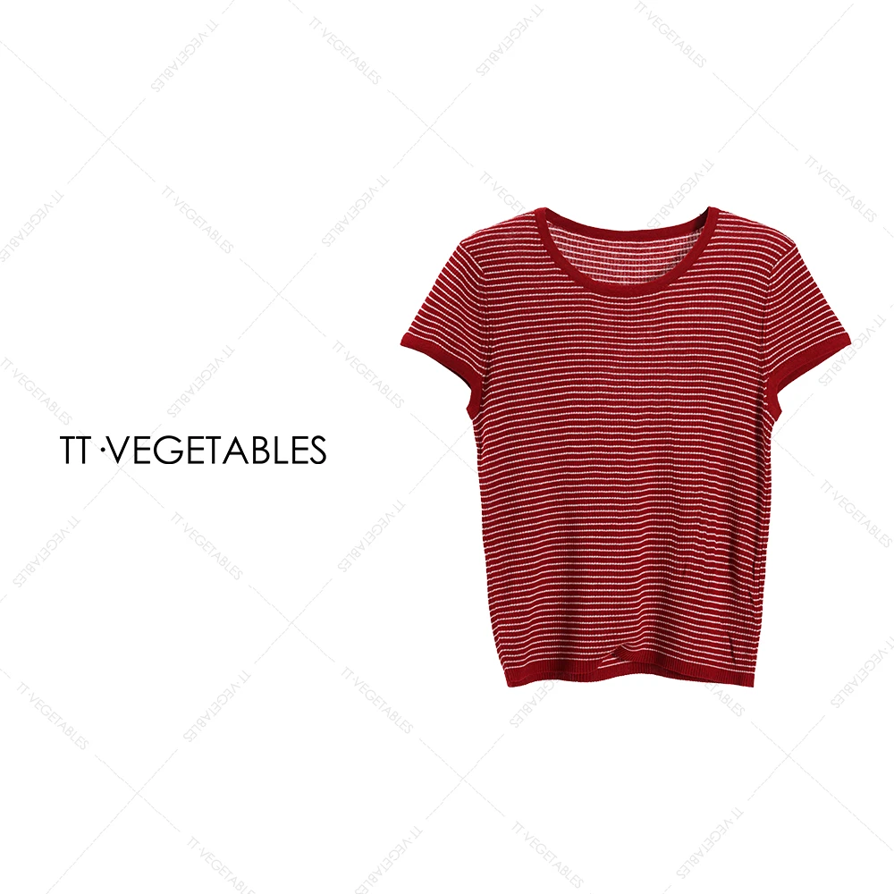 TT・VEGETABLES 低调撞色条纹 简约时尚百搭短袖圆领T恤512210